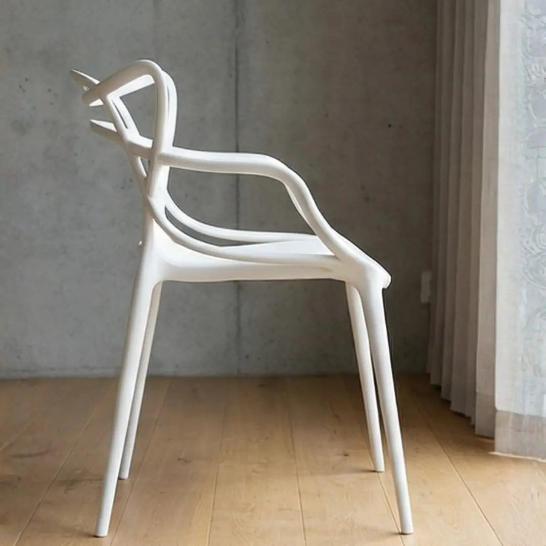 Sandra Lightweight Molded Plastic Cross Back Stacking Arm Dining Chairs - White