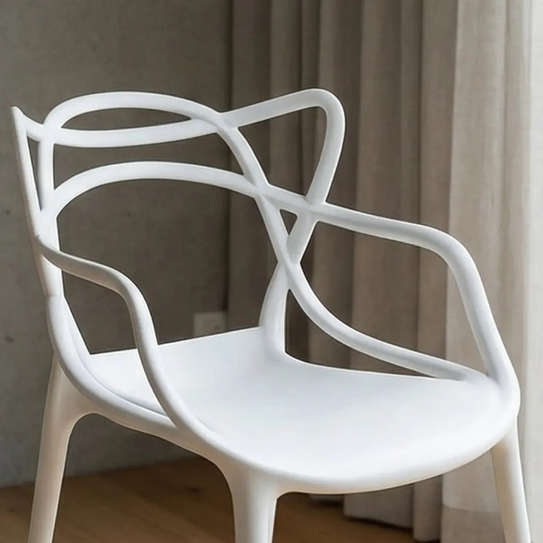 Sandra Lightweight Molded Plastic Cross Back Stacking Arm Dining Chairs - White