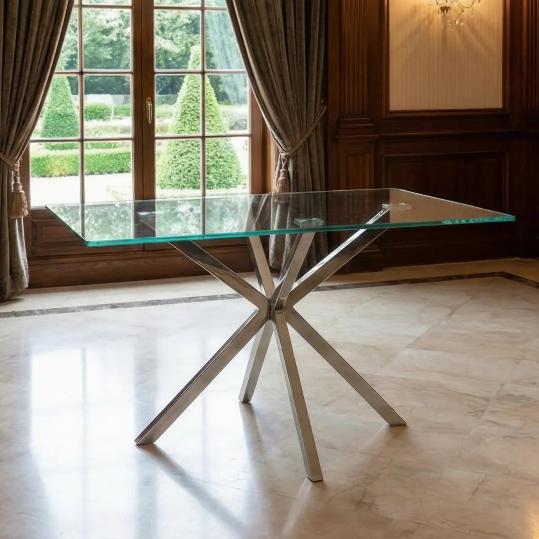 Stella Rectangular Glass Top Dining Table with Chrome Legs