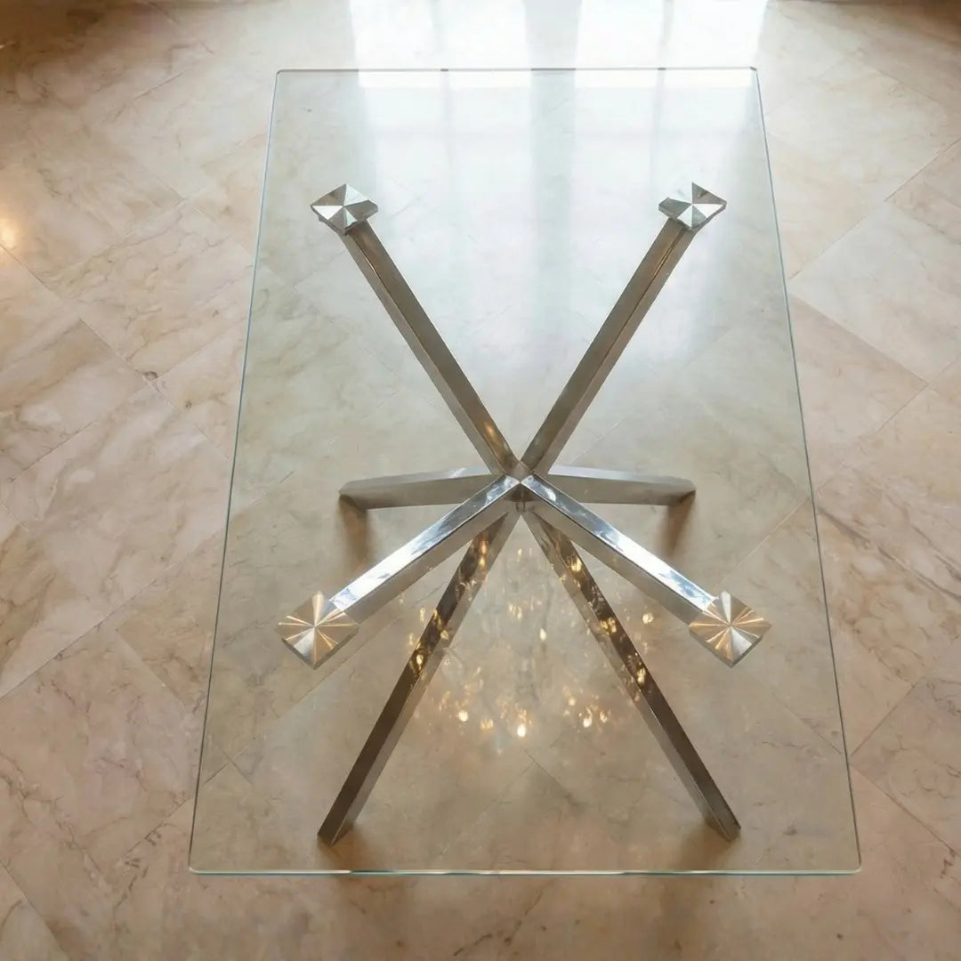 Stella Rectangular Glass Top Dining Table with Chrome Legs