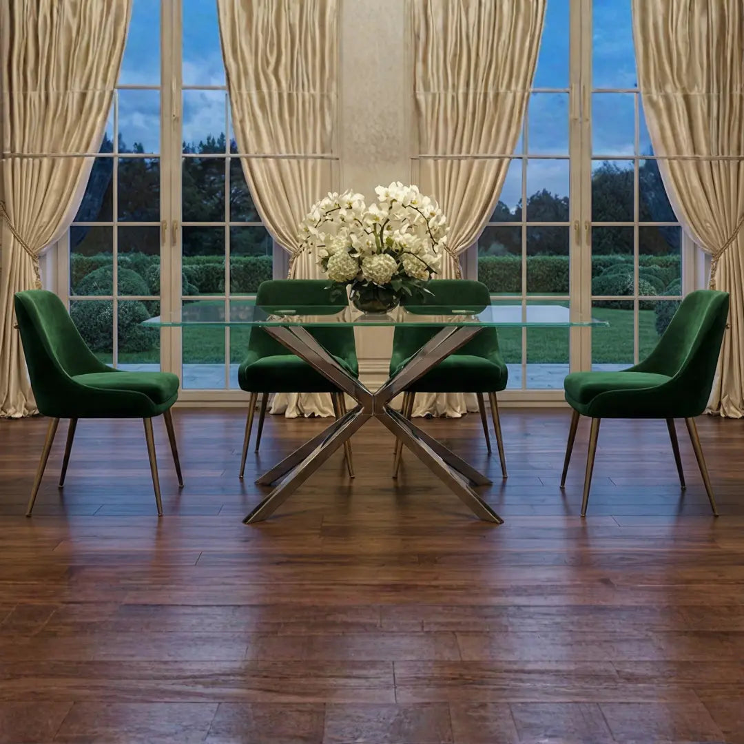 Stella Rectangular Glass Top Dining Table with Chrome Legs