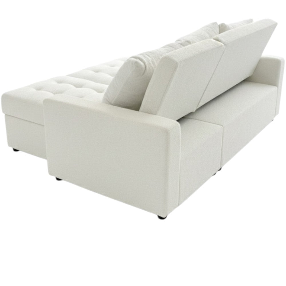 Boucle White Sofa Bed | Convertible Pull Out Sleeper with Hidden Storage