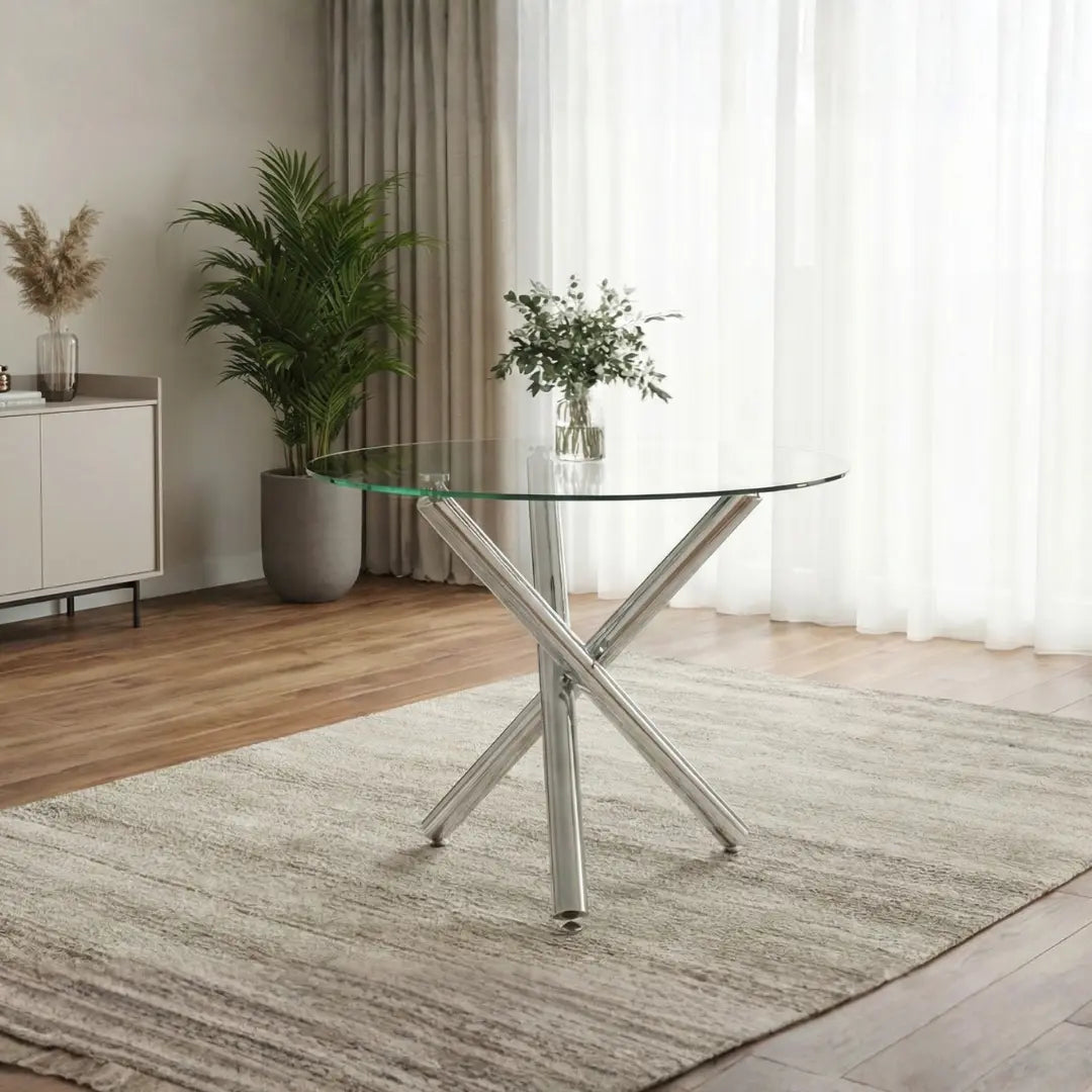 The Velets 36 Inches Luna Round Glass Top with Sturdy Chrome Legs