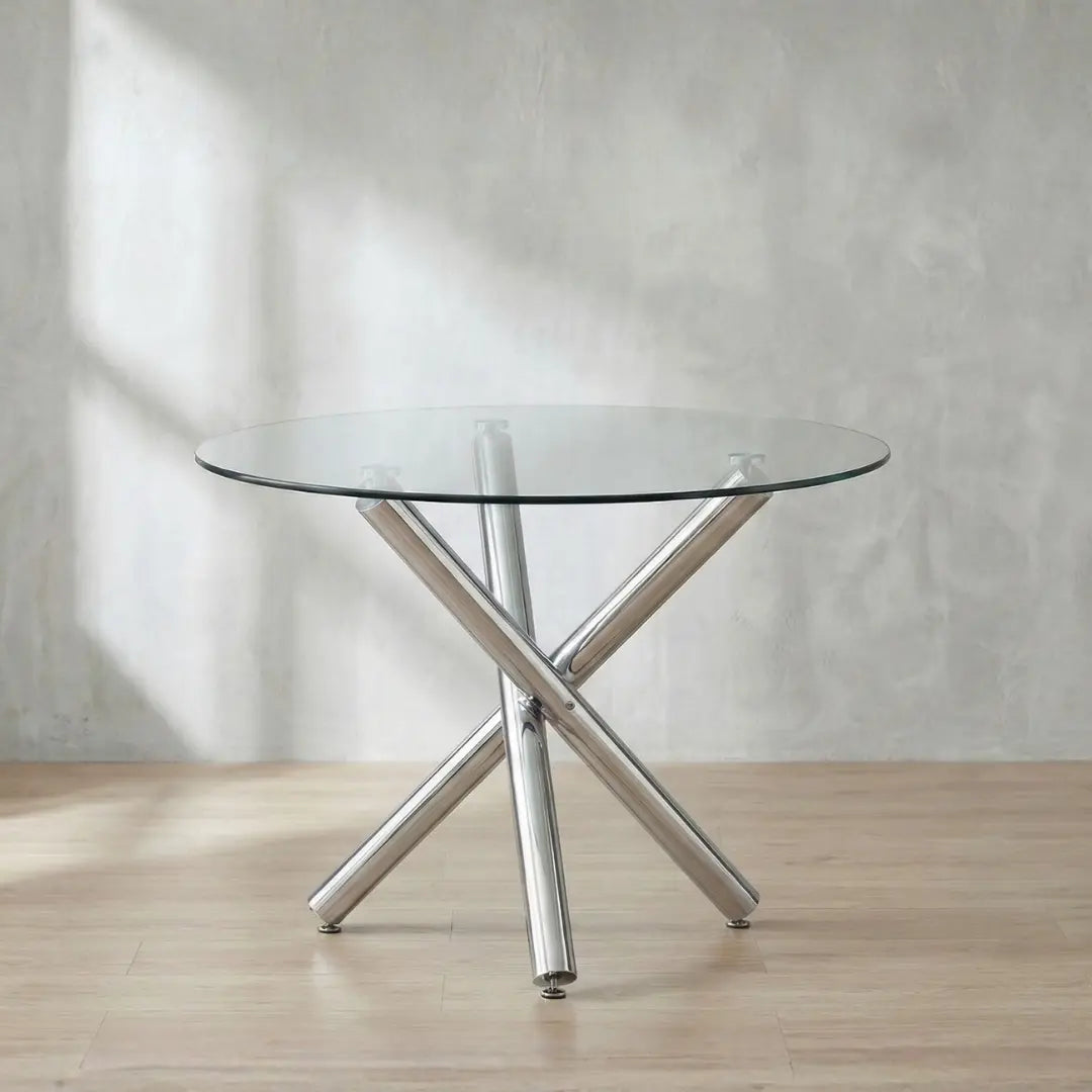 The Velets 36 Inches Luna Round Glass Top with Sturdy Chrome Legs