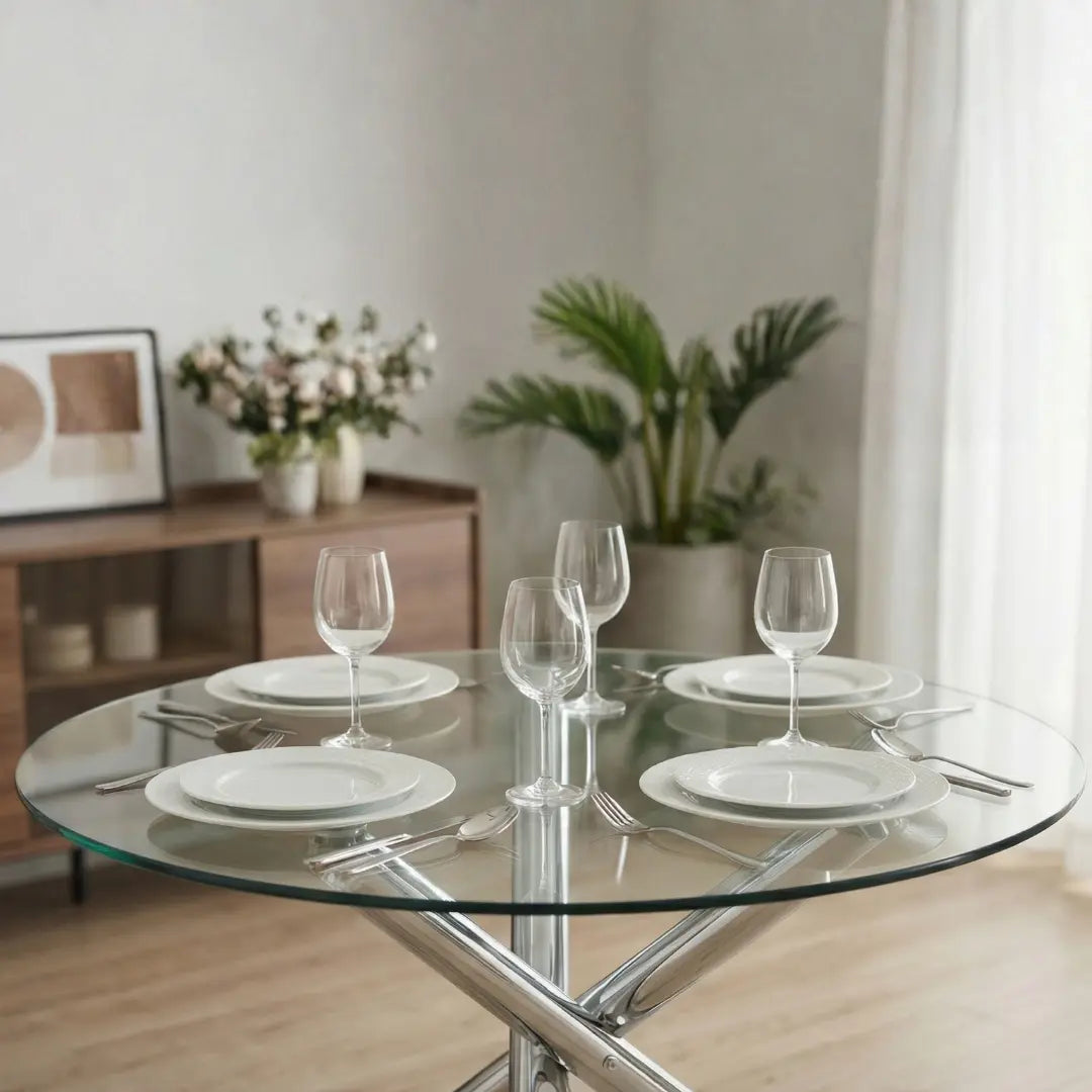 The Velets 36 Inches Luna Round Glass Top with Sturdy Chrome Legs