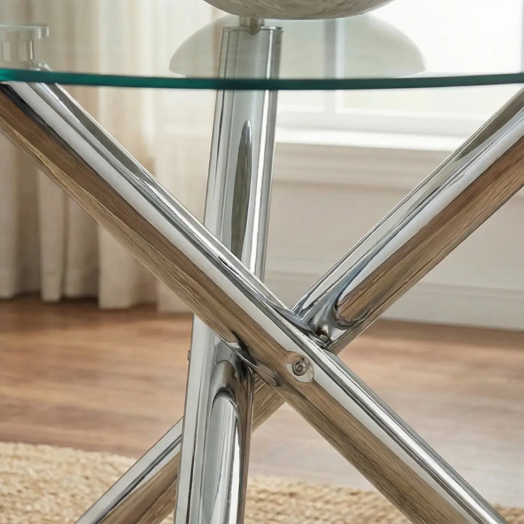 The Velets 36 Inches Luna Round Glass Top with Sturdy Chrome Legs