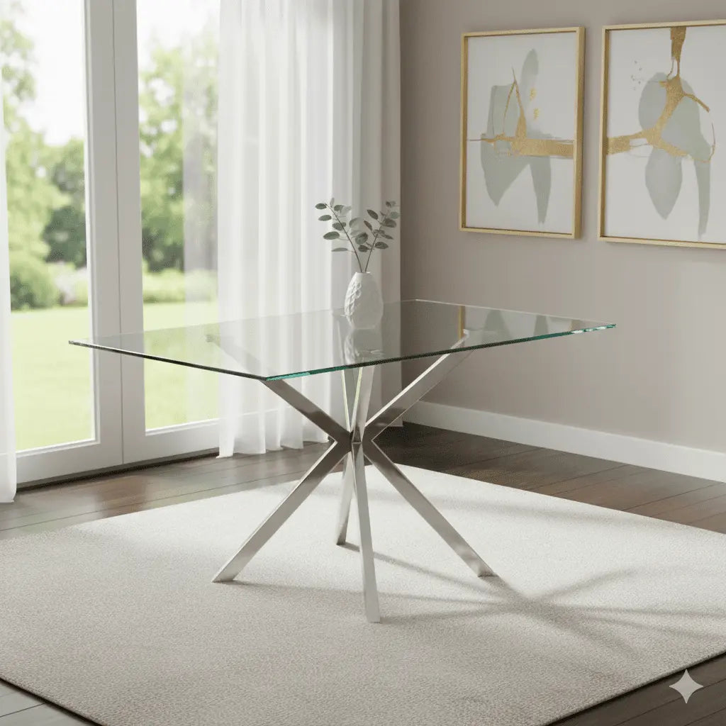 Stella Rectangular Glass Top Dining Table with Chrome Legs