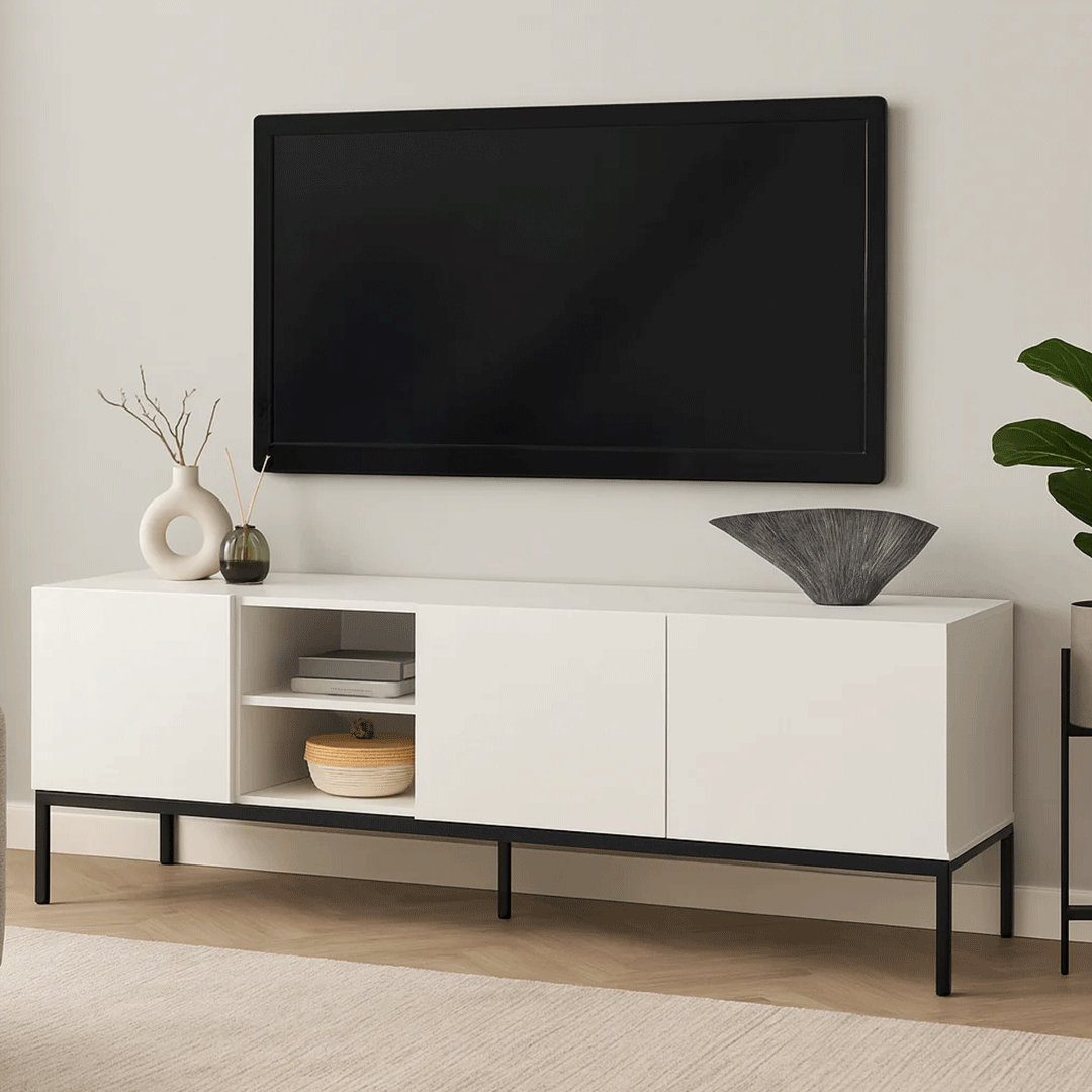Aven TV Console | Modern Matte White Media Unit with Storage