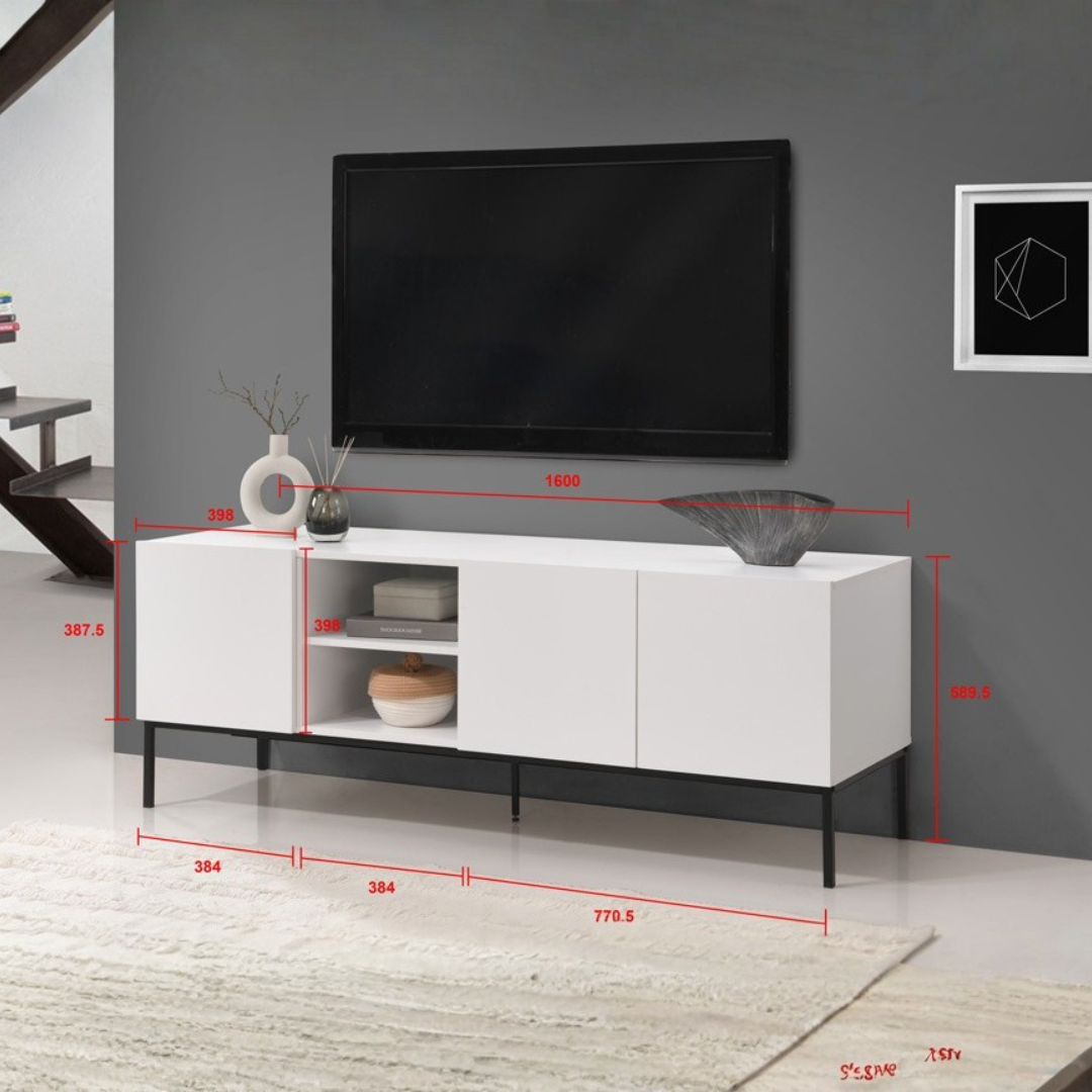 Aven TV Console | Modern Matte White Media Unit with Storage