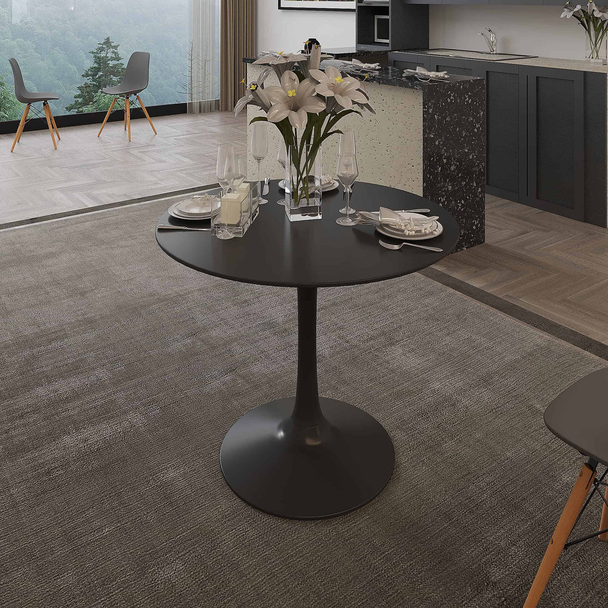 36 Inch Tulip Mid Century Modern Dining Black Table