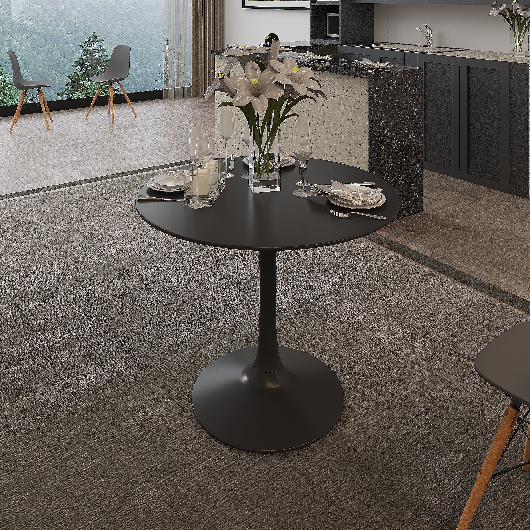 EXTRA - Velets 36 Inch Tulip Mid Century Modern Dining Table - Black
