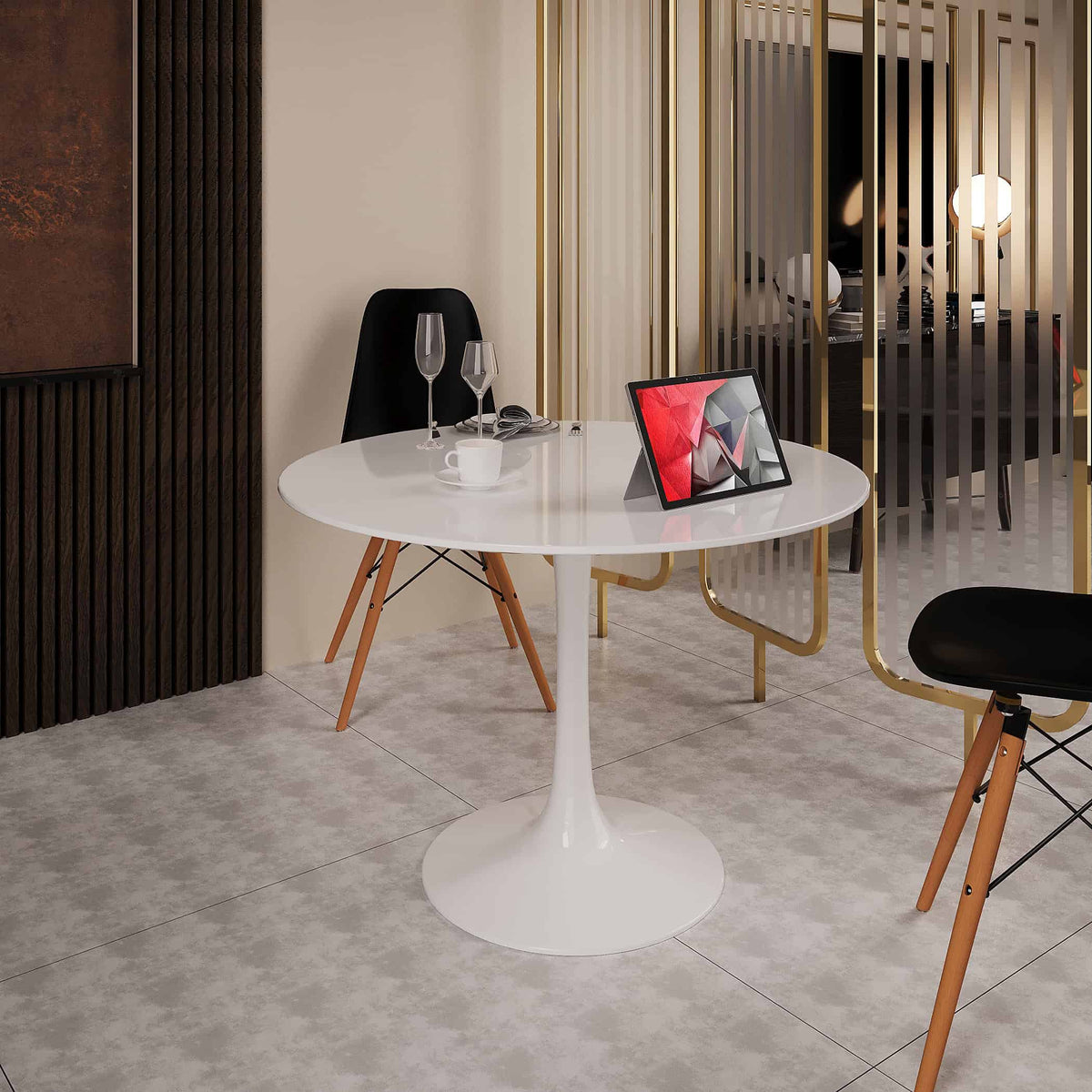 Velets 40 Inch Tulip Mid Century Modern Dining Table - White