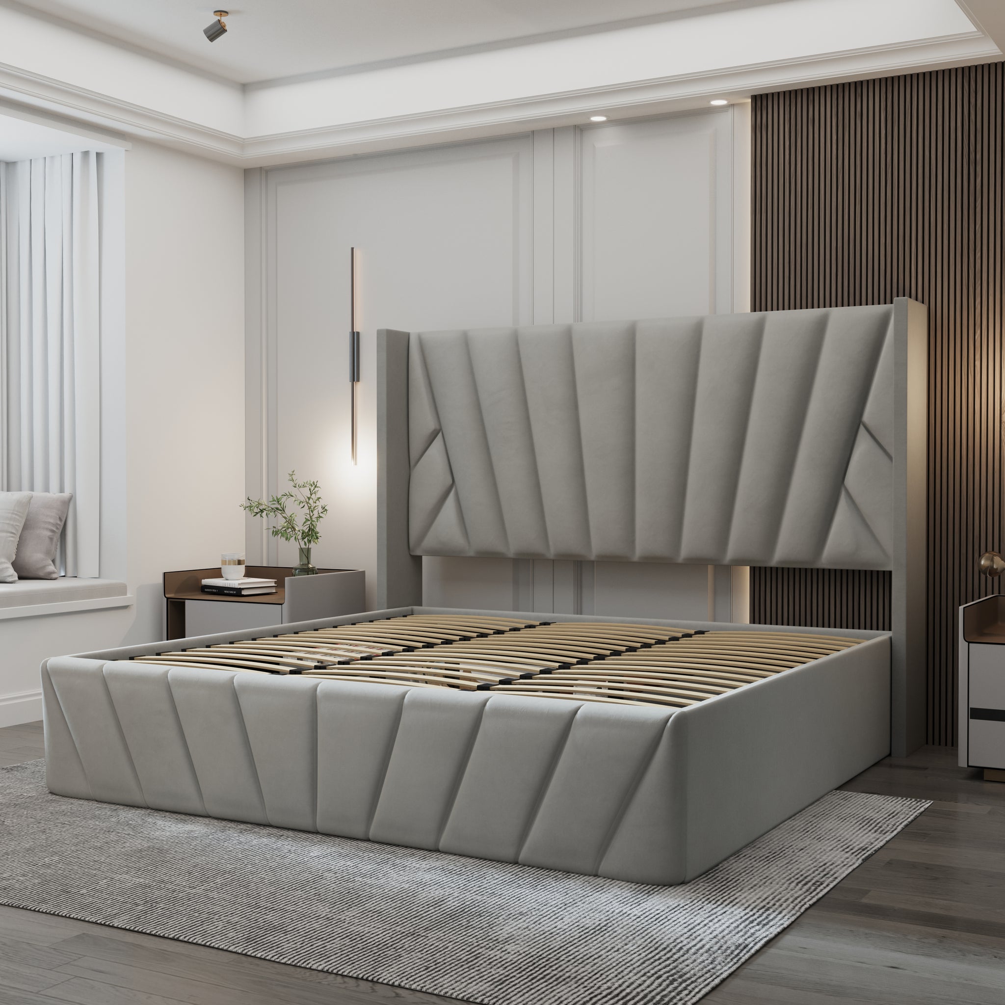 Eva Lift-Up Storage Bed – Light Gray