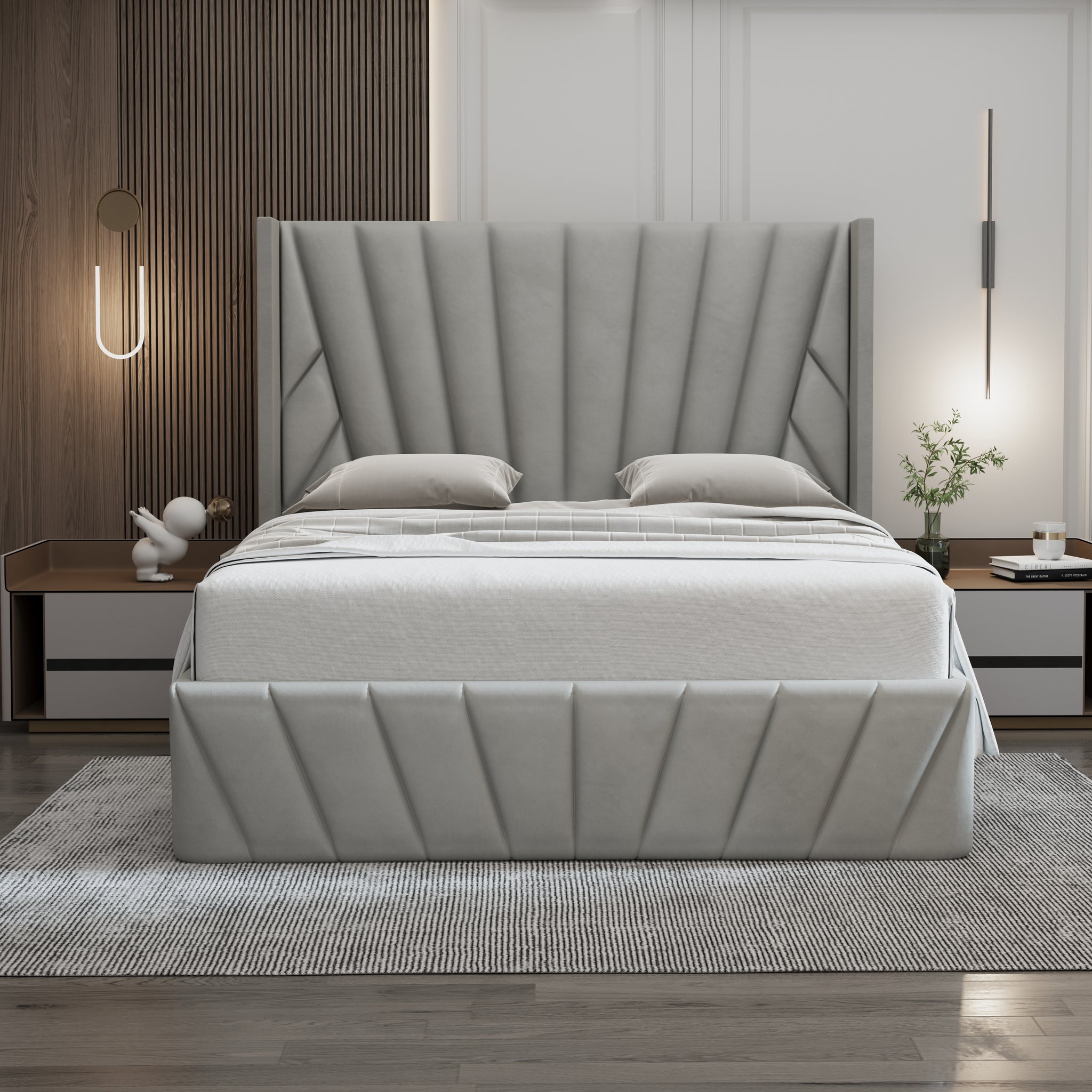 Eva Lift-Up Storage Bed – Light Gray