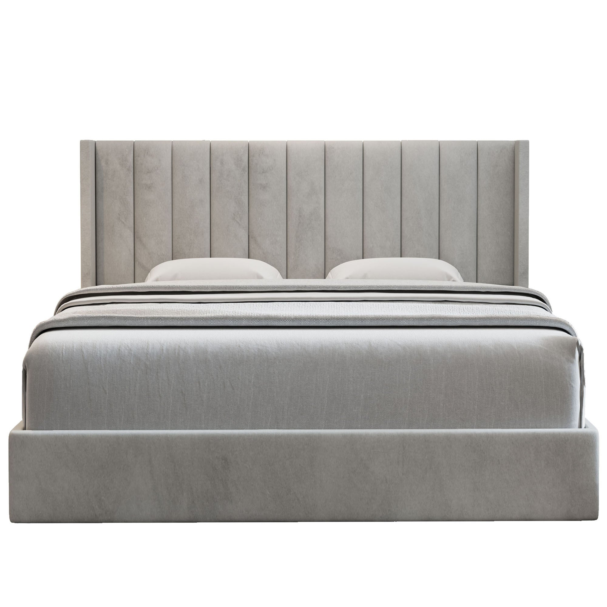 Oliver Hydraulic Lift-Up Storage Bed – Light Gray