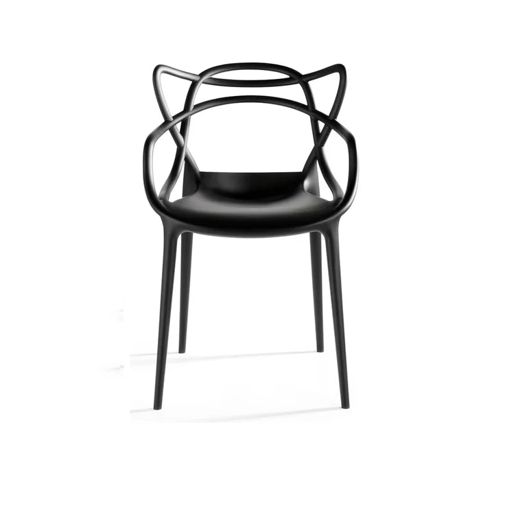 Velets Set of 4 Sandra Lightweight Molded Plastic Cross Back Stacking Arm Dining Chairs - Black