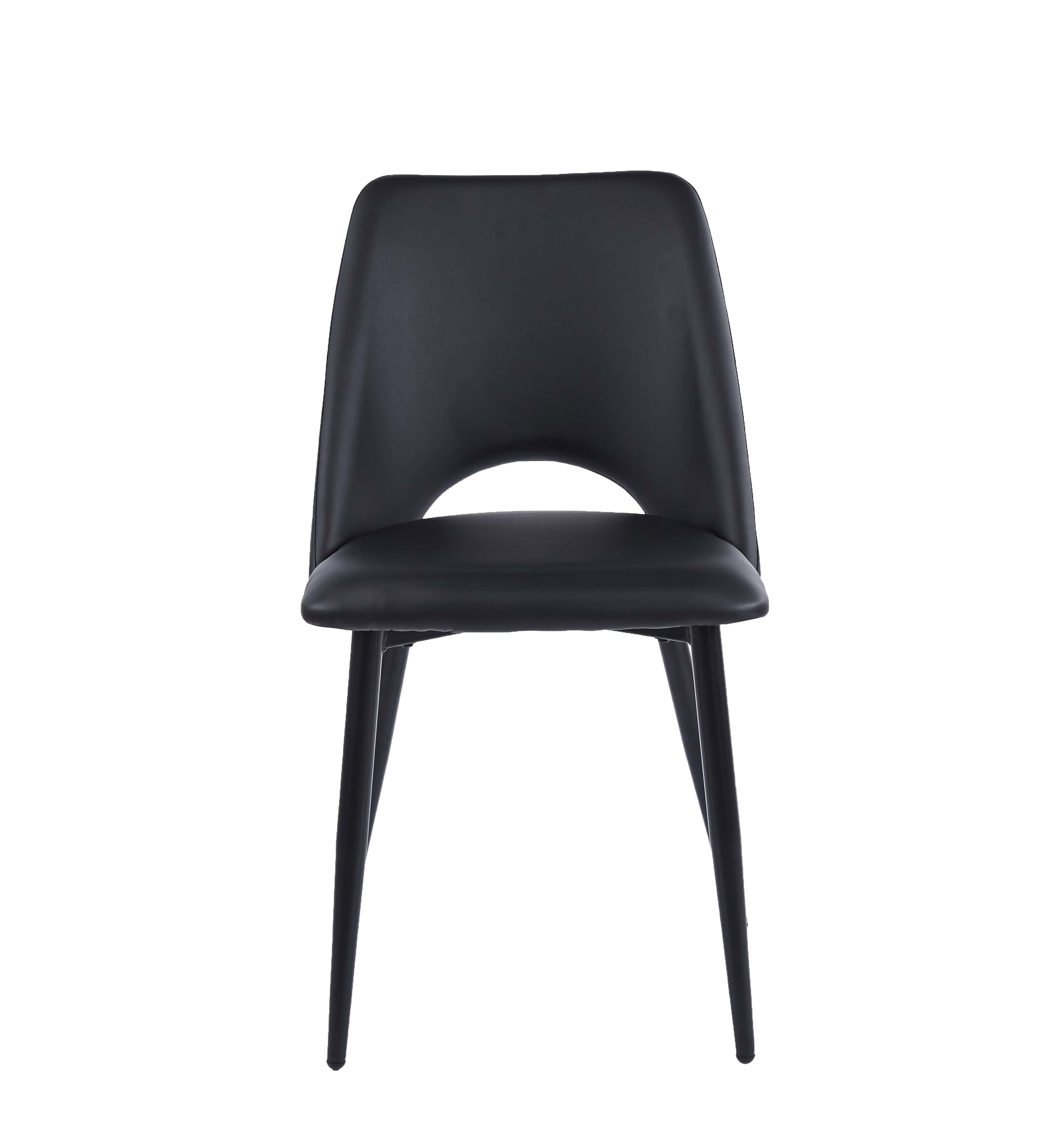 Velets Aria Black Faux Leather Dining Chairs Upholstery with Black Legs
