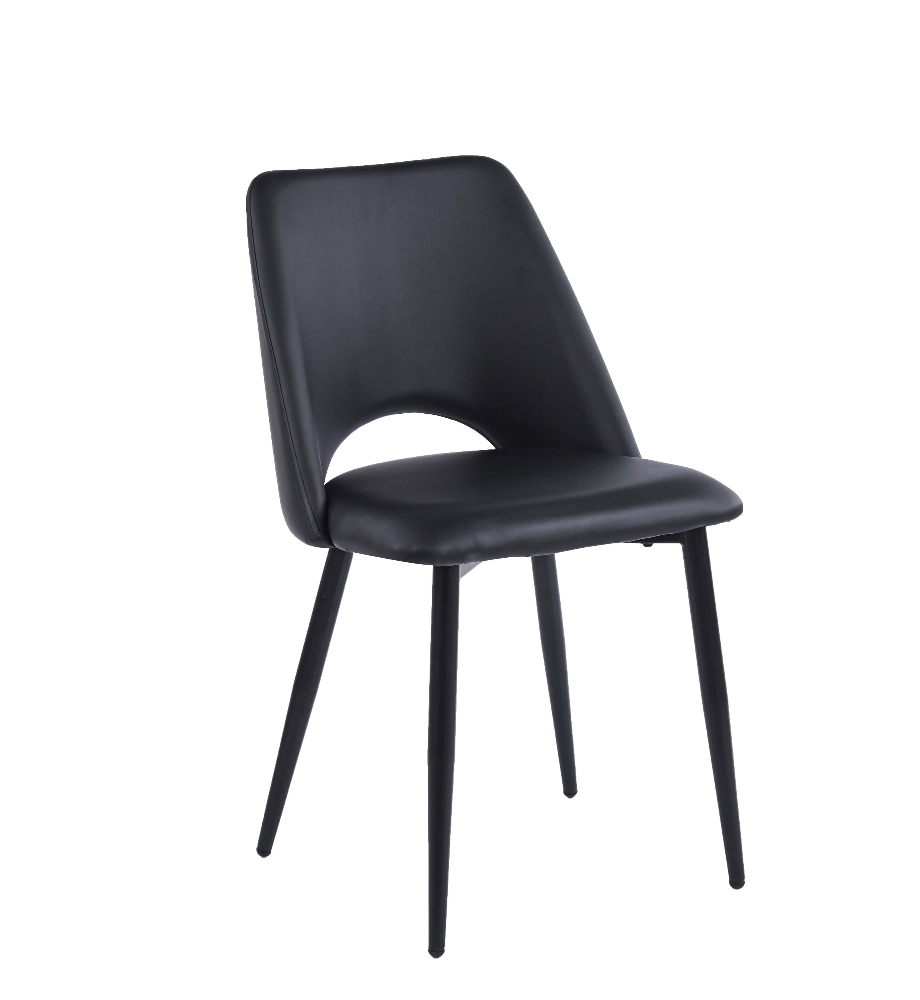 Velets Aria Black Faux Leather Dining Chairs Upholstery with Black Legs