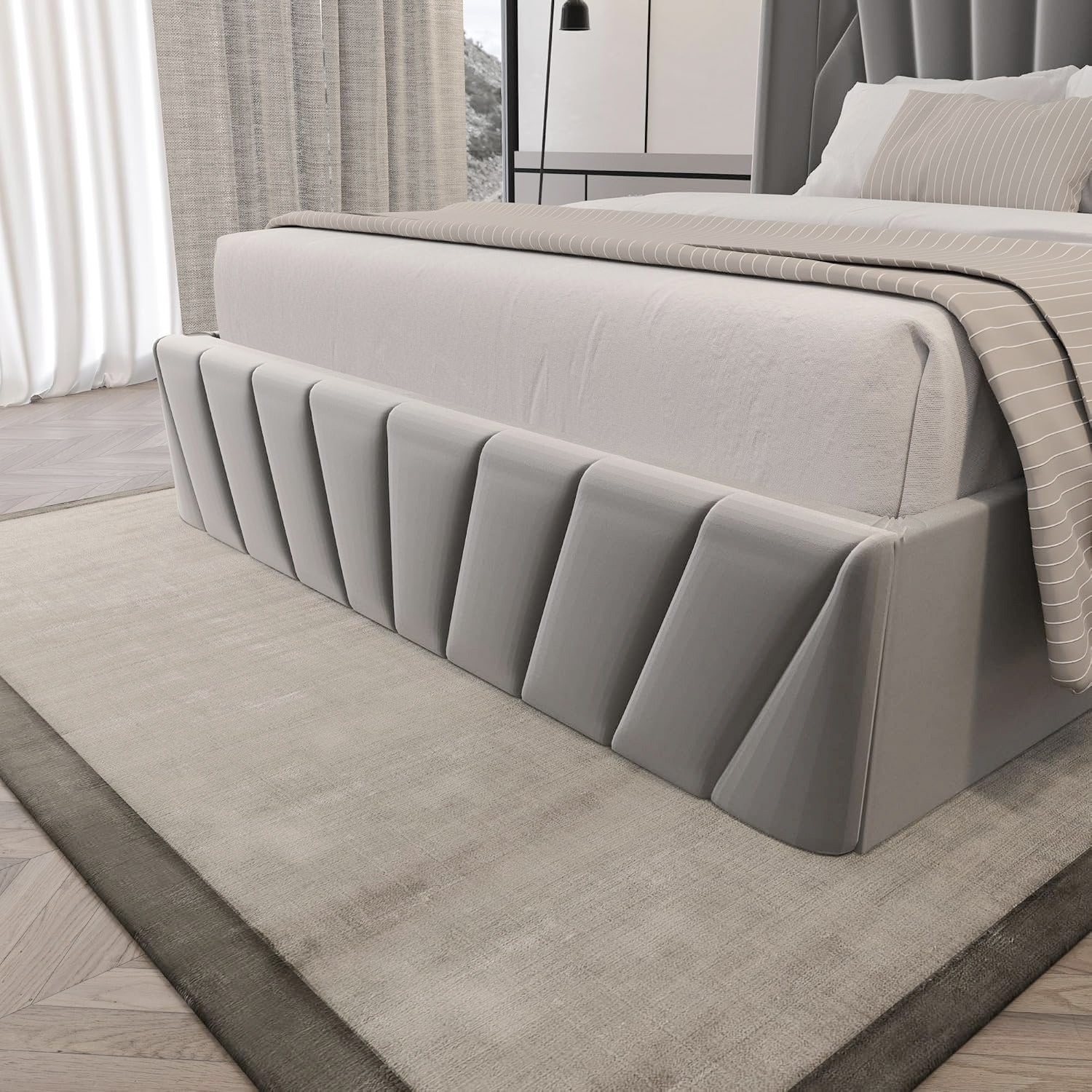 Velets EVA Upholstered Platform Bed with Hydraulic Storage – Solid Wood Frame – Queen/King Size – Dark Gray 

