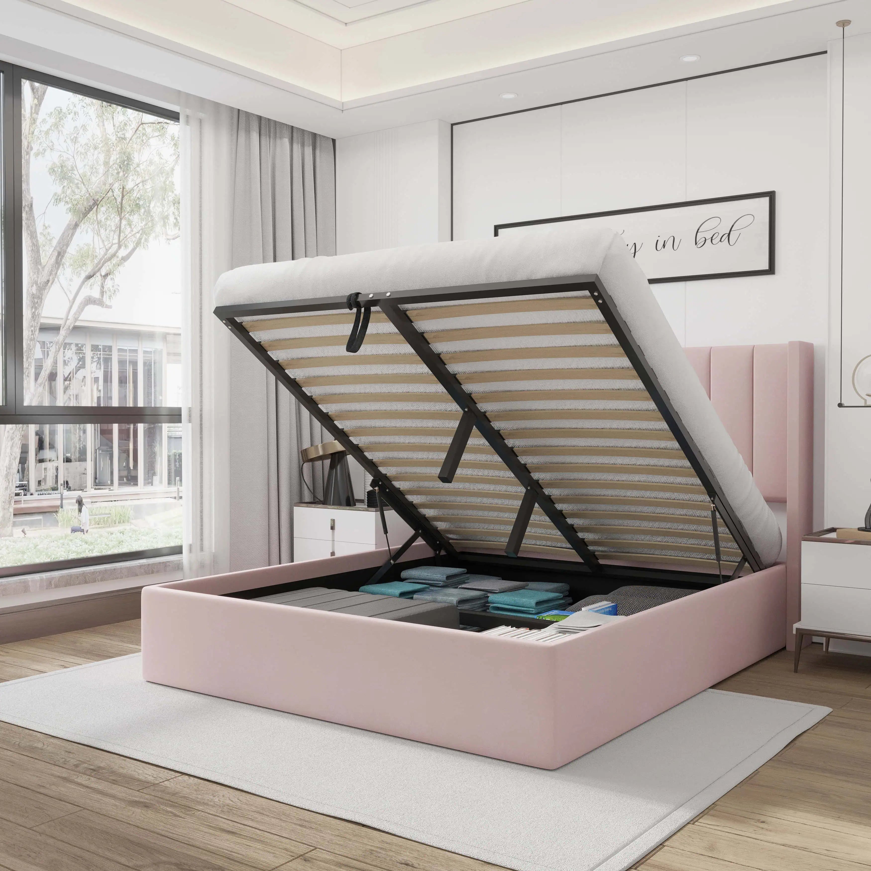 Velets_Oliver_Mid_Century_Upholstered_Platform_Storage_Bed_Frame_with_Hydraulic_Gas_Lift_Solid_Wood_Slats_King