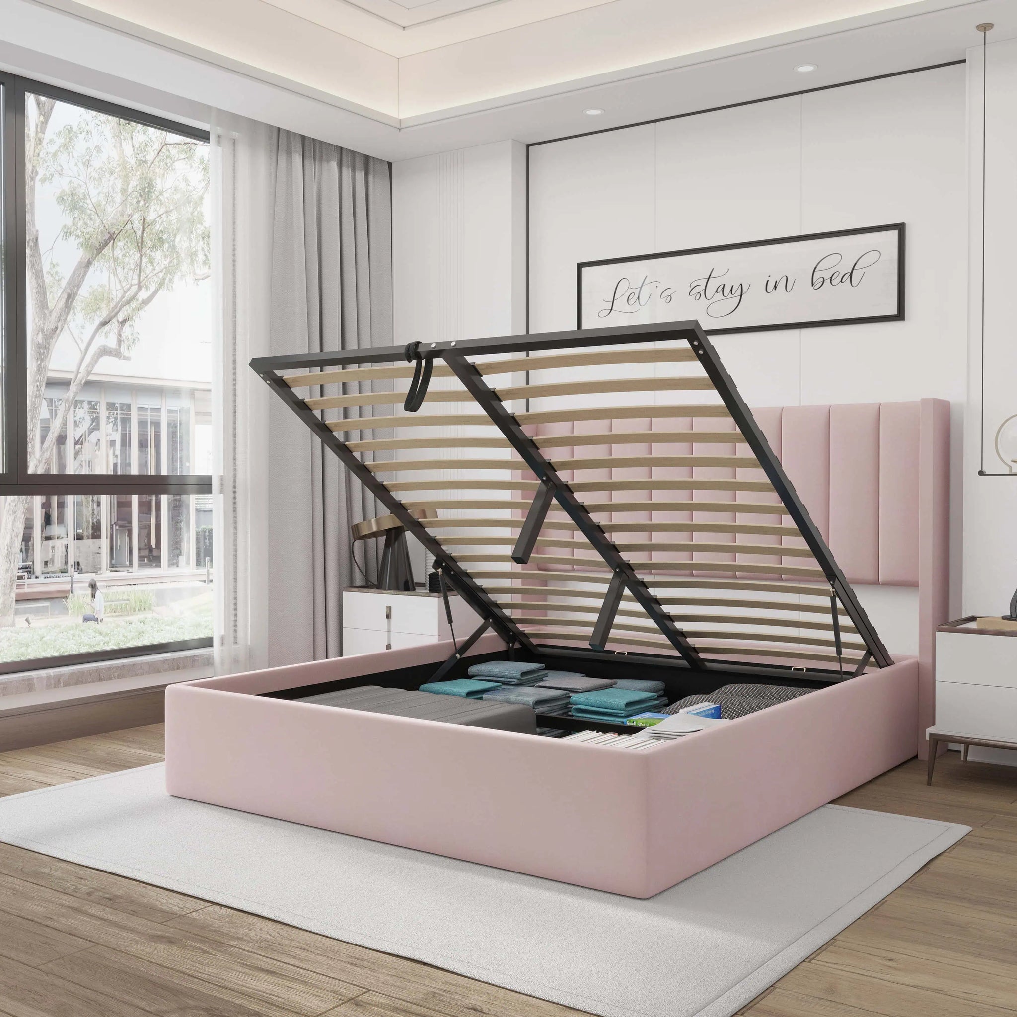 Velets_Oliver_Mid_Century_Upholstered_Platform_Storage_Bed_Frame_with_Hydraulic_Gas_Lift_Solid_Wood_Slats_King