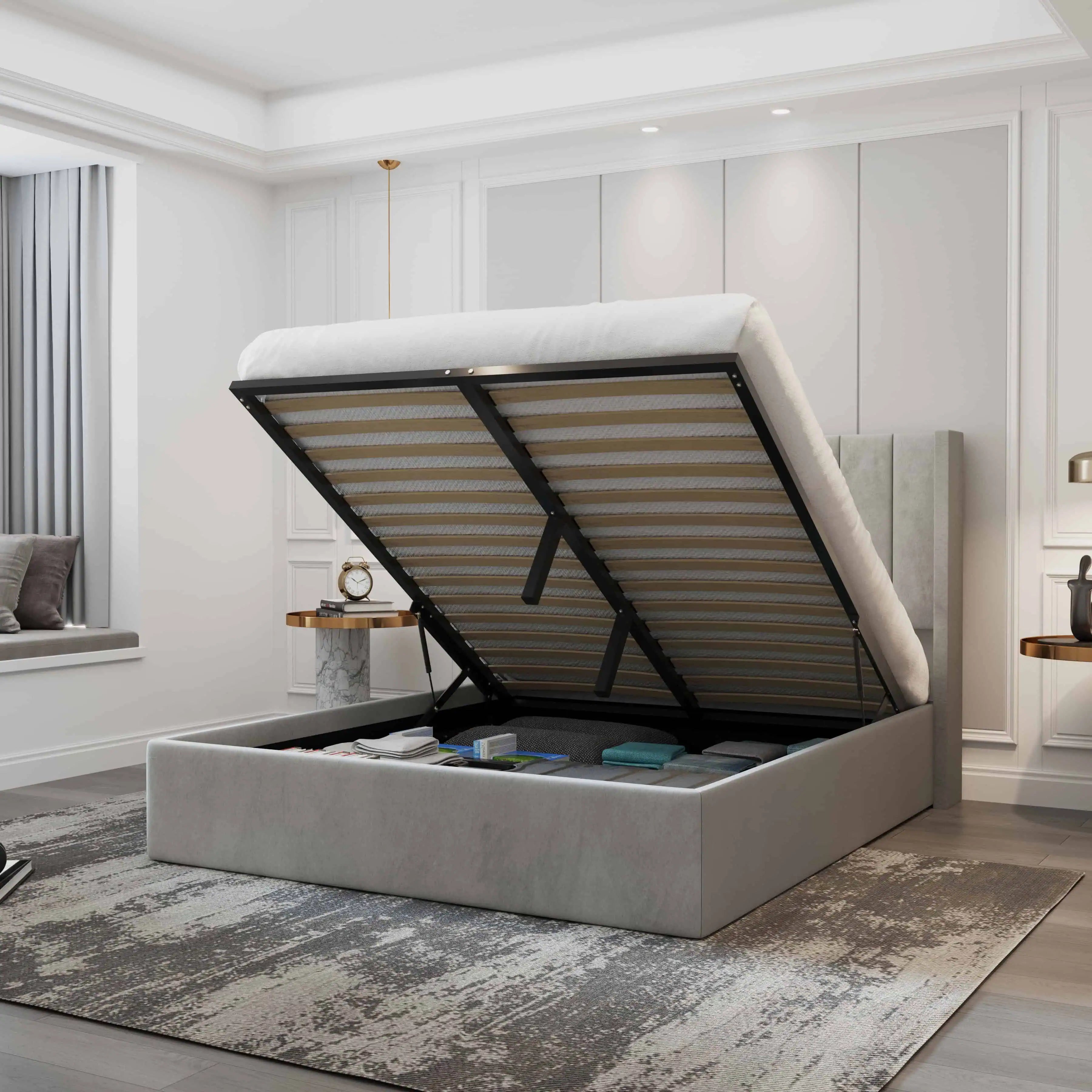 Oliver Lift-Up Storage Bed – Light Gray