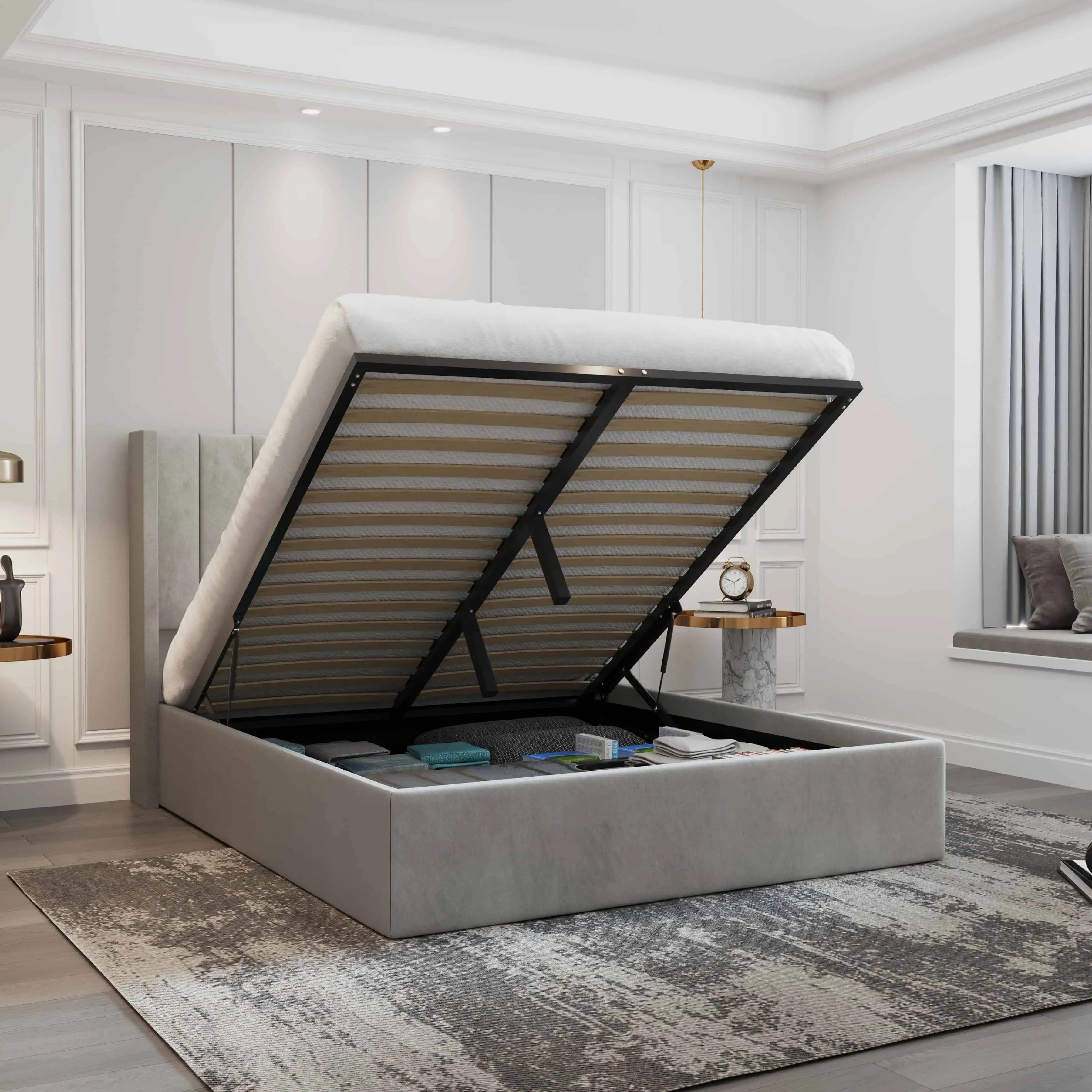 Oliver Lift-Up Storage Bed – Light Gray