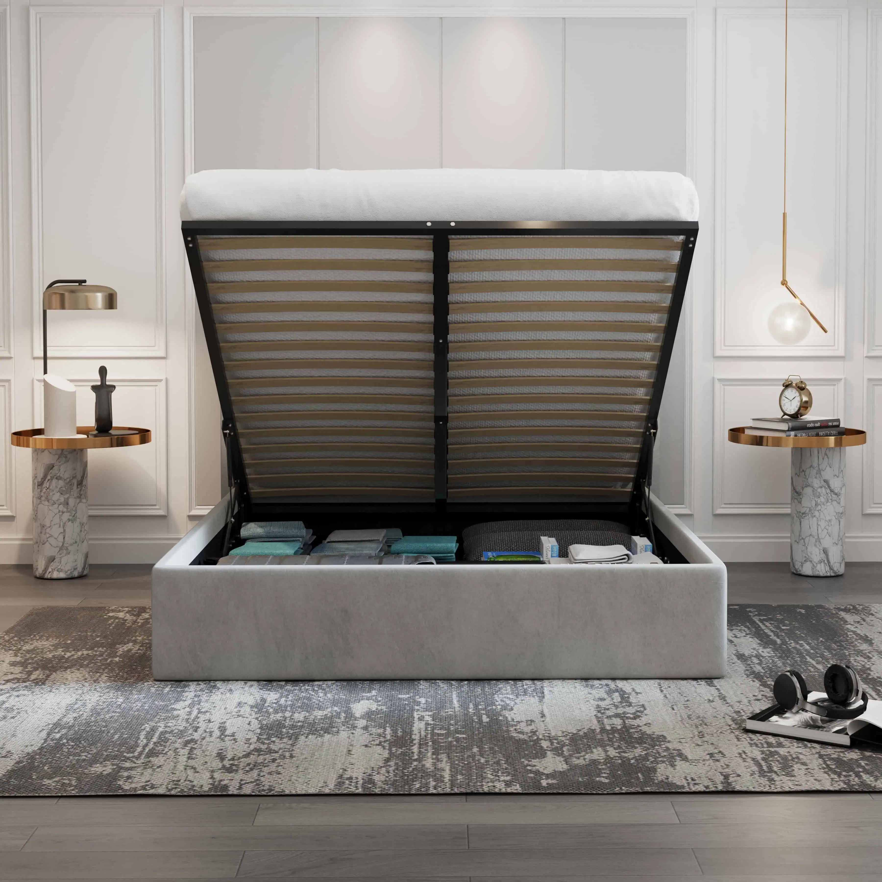 Oliver Lift-Up Storage Bed – Light Gray