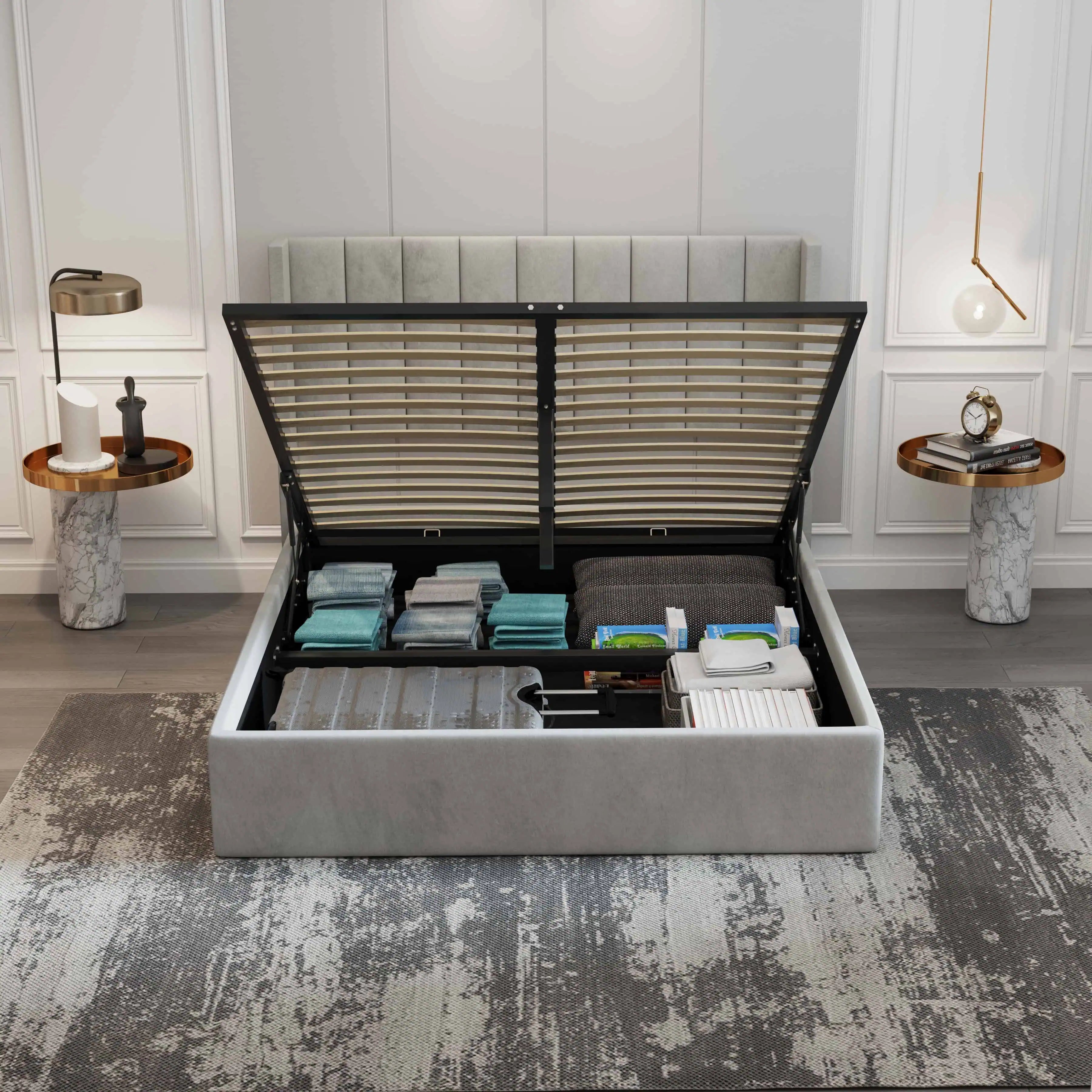 Oliver Lift-Up Storage Bed – Light Gray