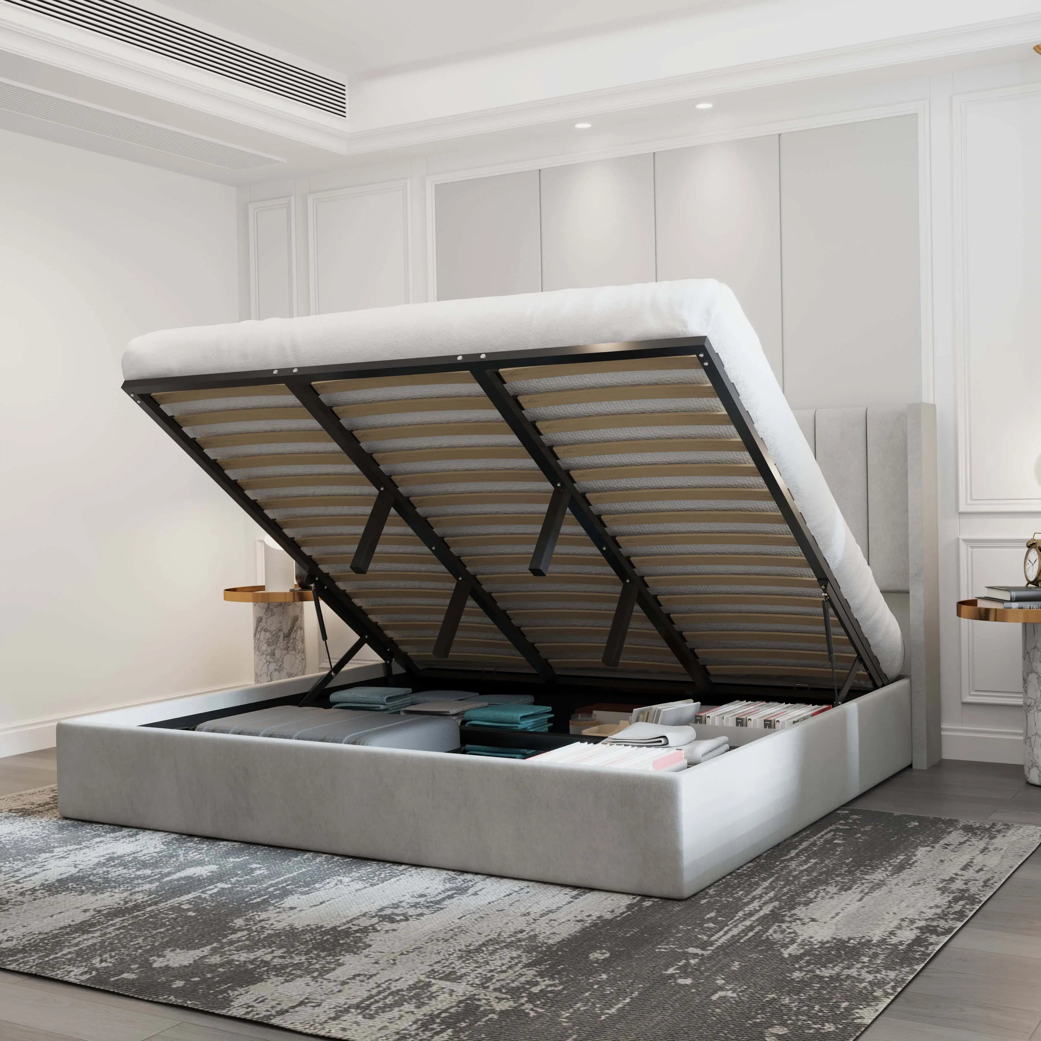 Oliver Lift-Up Storage Bed – Light Gray