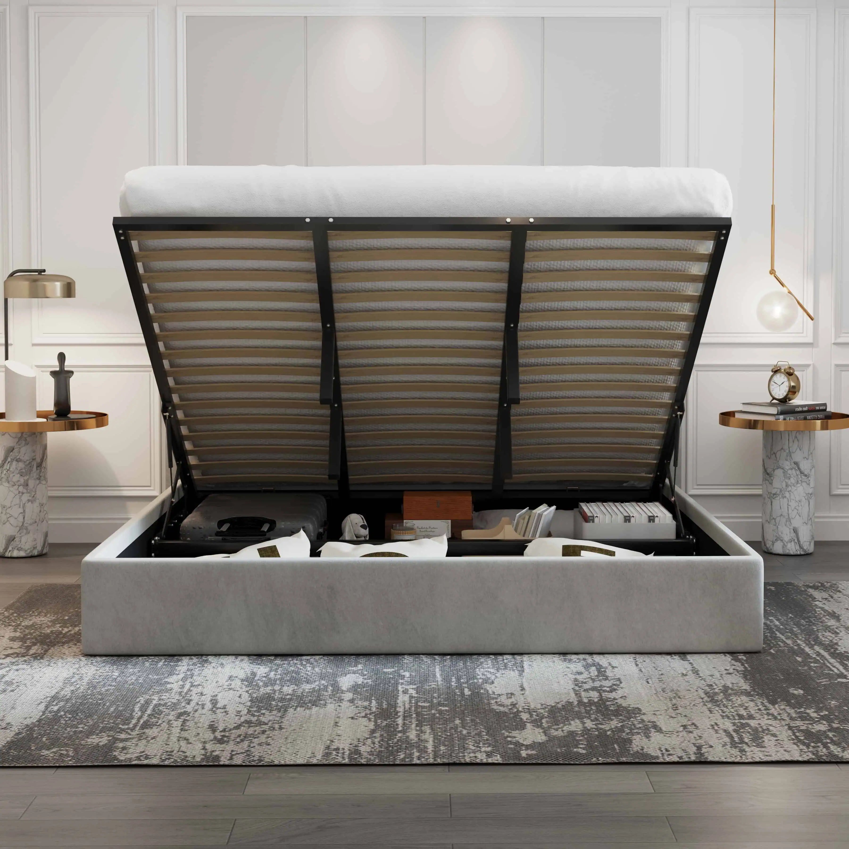 Oliver Lift-Up Storage Bed – Light Gray