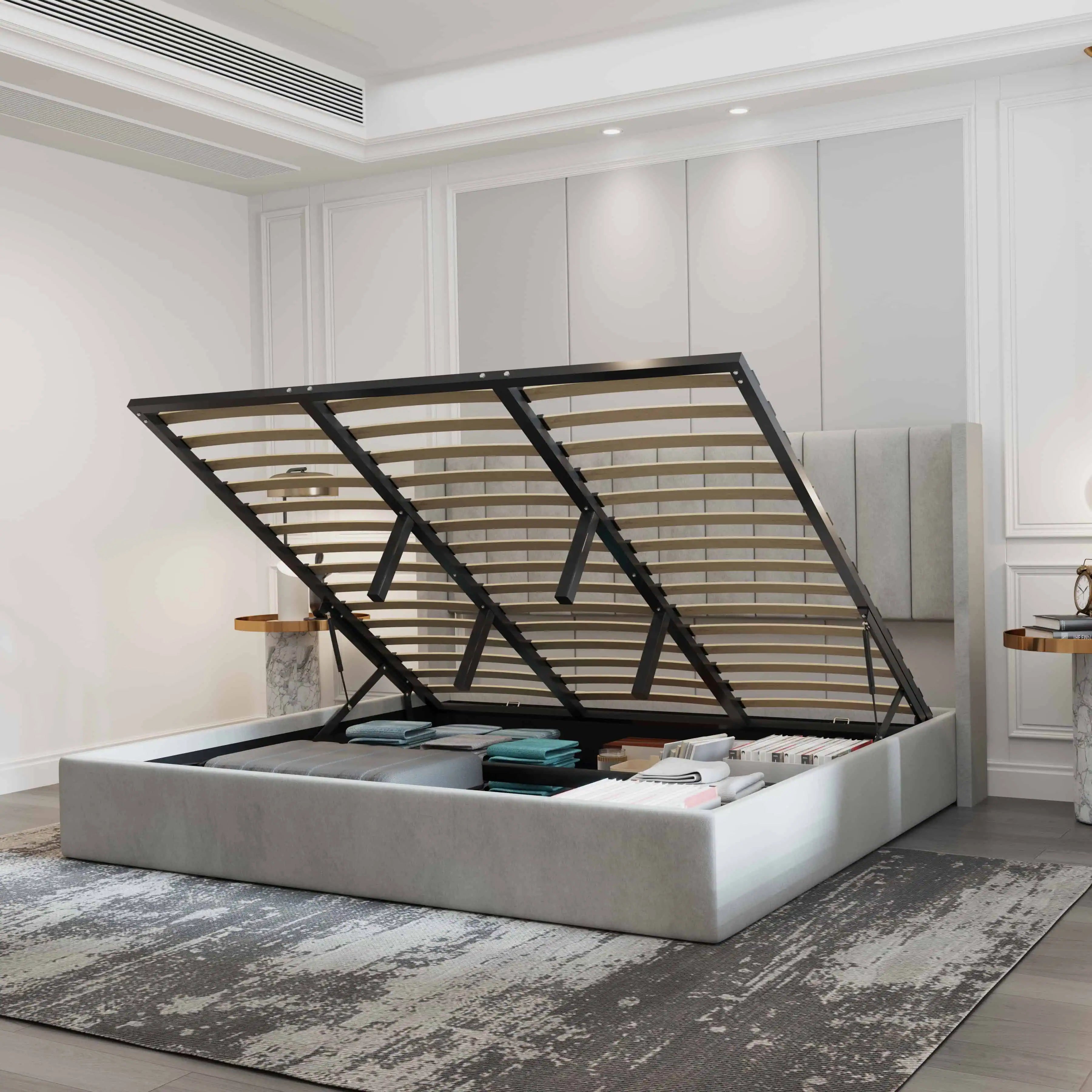 Oliver Lift-Up Storage Bed – Light Gray