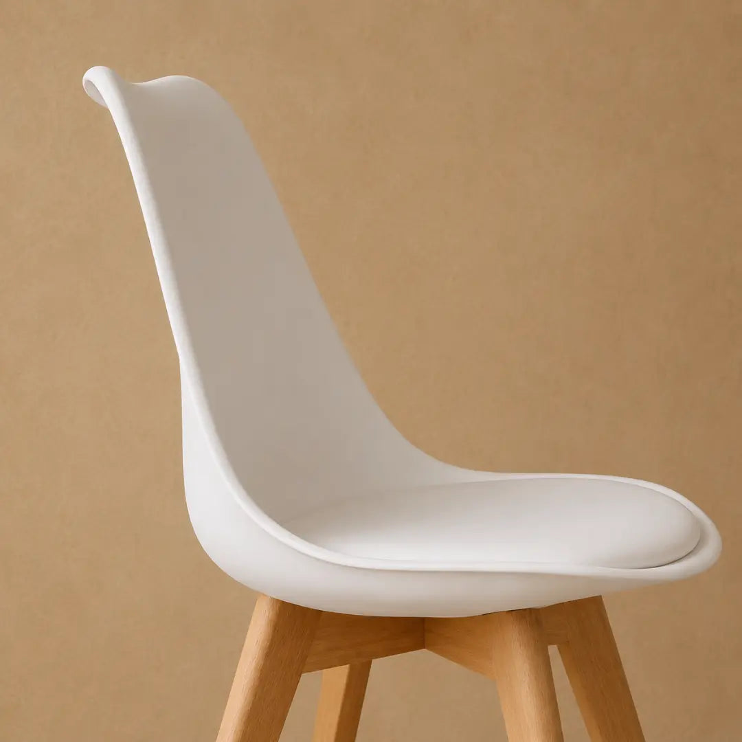 Velets Set of 4 Casper White Plastic Side Chairs with Wooden Legs 3