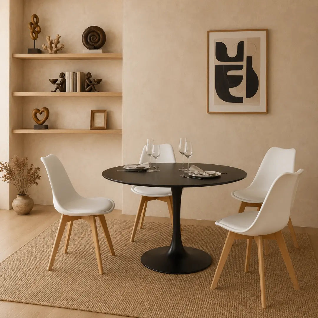 Velets Set of 4 Casper White Plastic Side Chairs with Wooden Legs