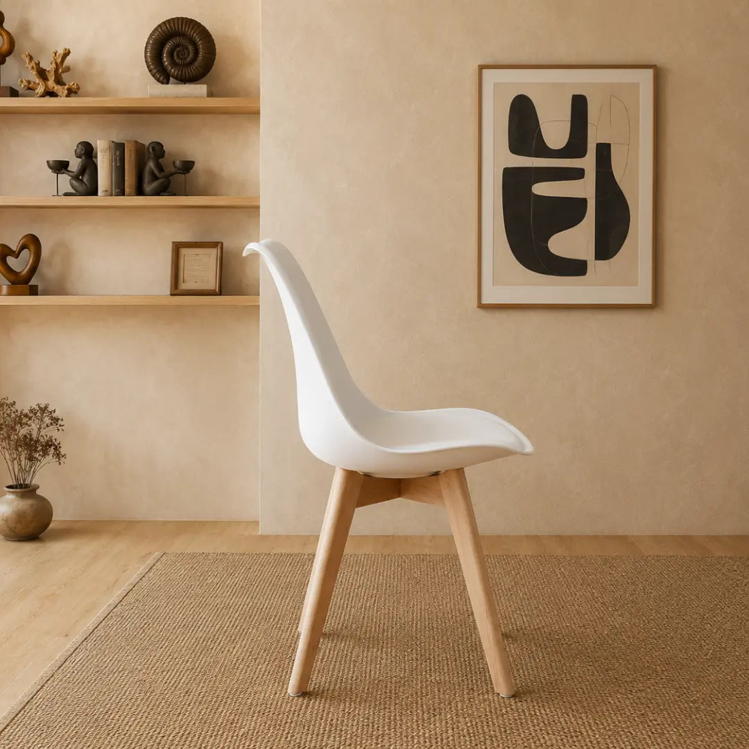Velets Set of 4 Casper White Plastic Side Chairs with Wooden Legs