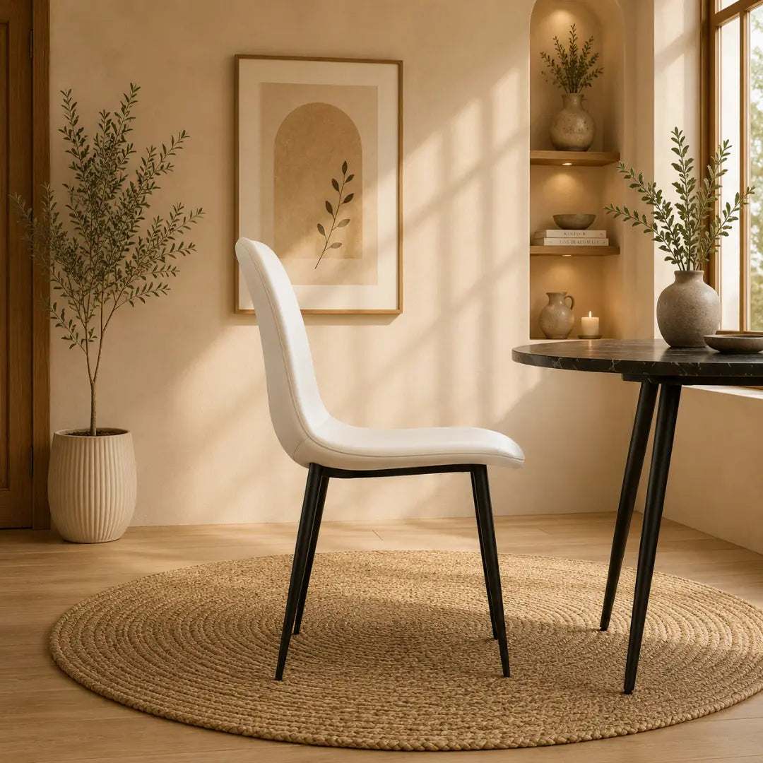 Velets Set of 4 Sera Upholstered White Leather Side Chair With Black Leg