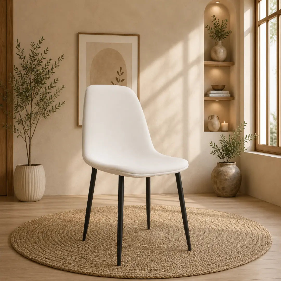 Velets Set of 4 Sera Upholstered White Leather Side Chair With Black Leg