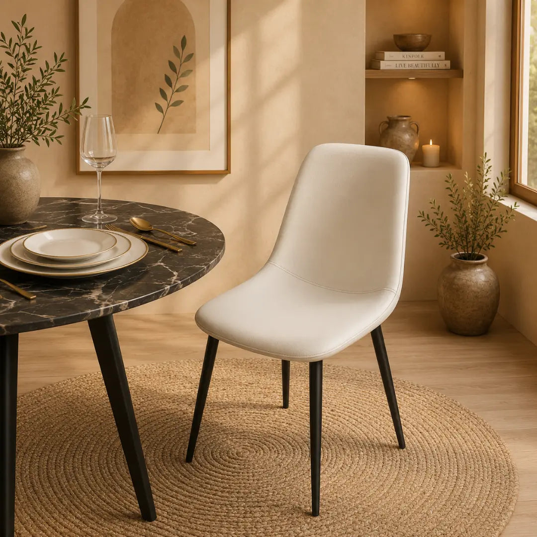 Velets Set of 4 Sera Upholstered White Leather Side Chair With Black Leg