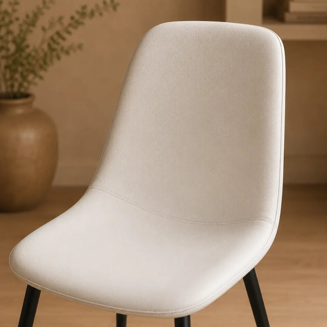 Velets Set of 4 Sera Upholstered White Leather Side Chair With Black Leg