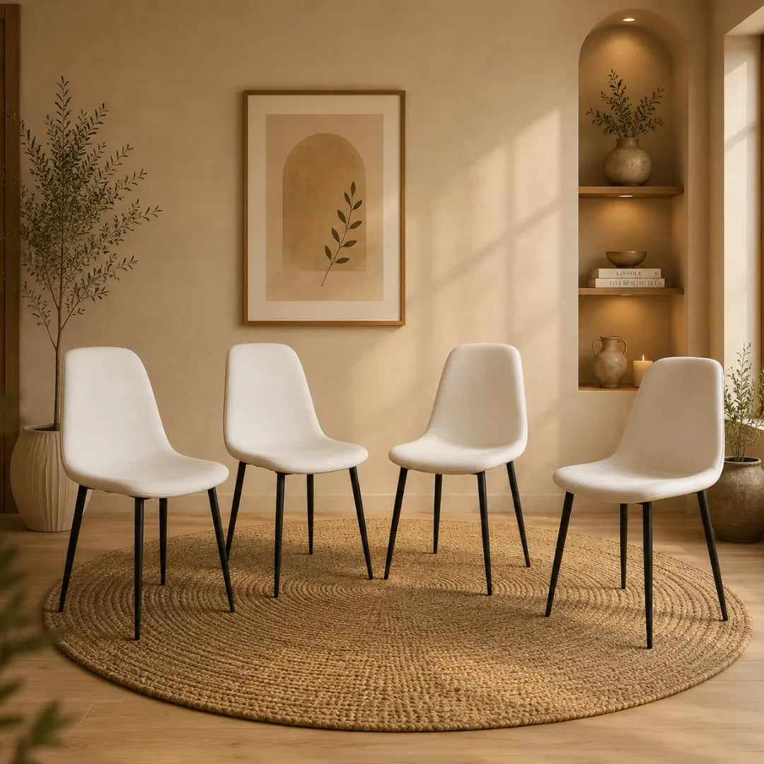 Velets Set of 4 Sera Upholstered White Leather Side Chair With Black Leg