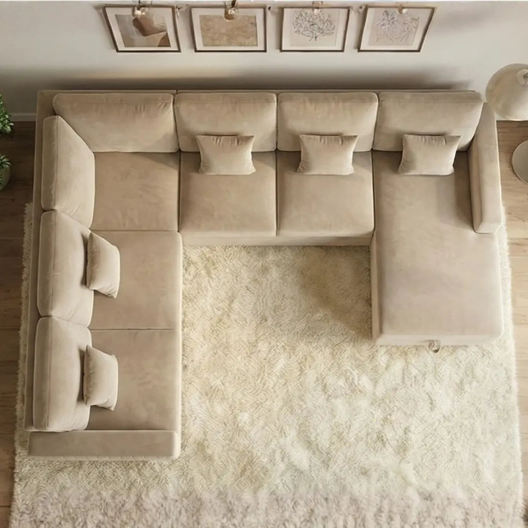 Viana Storage U Shape Velvet Beige Sofa