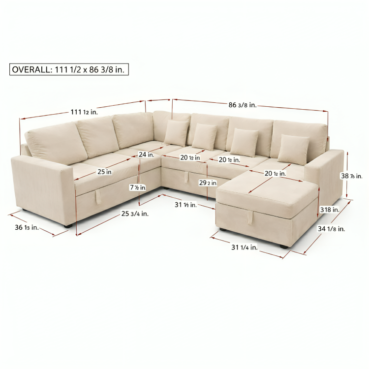 Viana Storage U Shape Velvet Beige Sofa