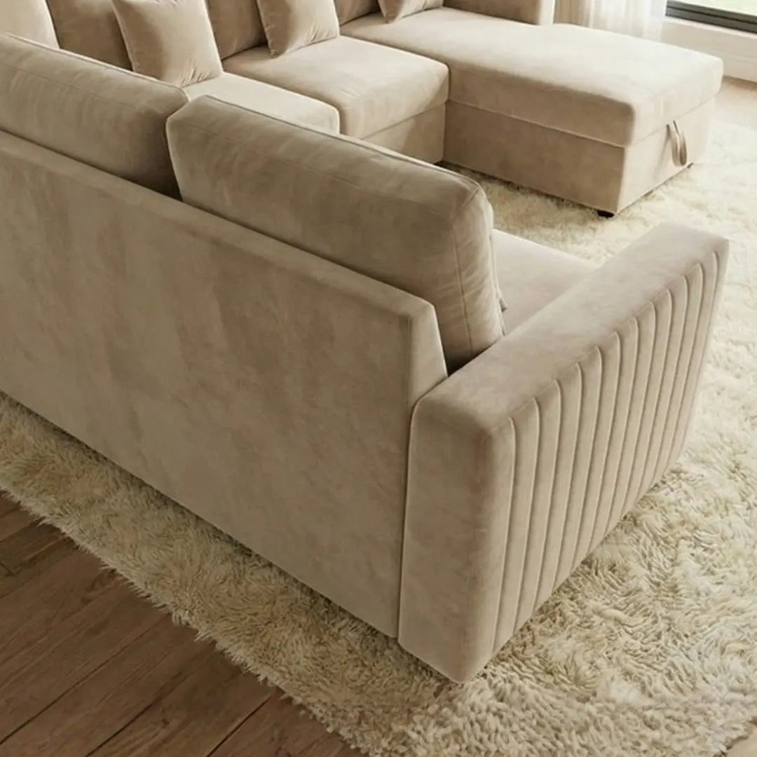 Viana Storage U Shape Velvet Beige Sofa