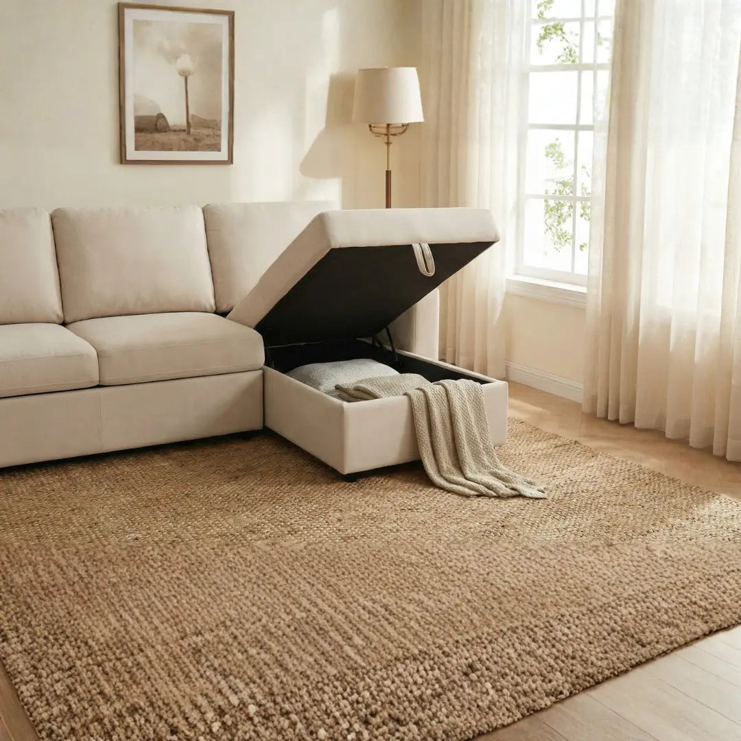 Viana Storage U Shape Velvet Beige Sofa