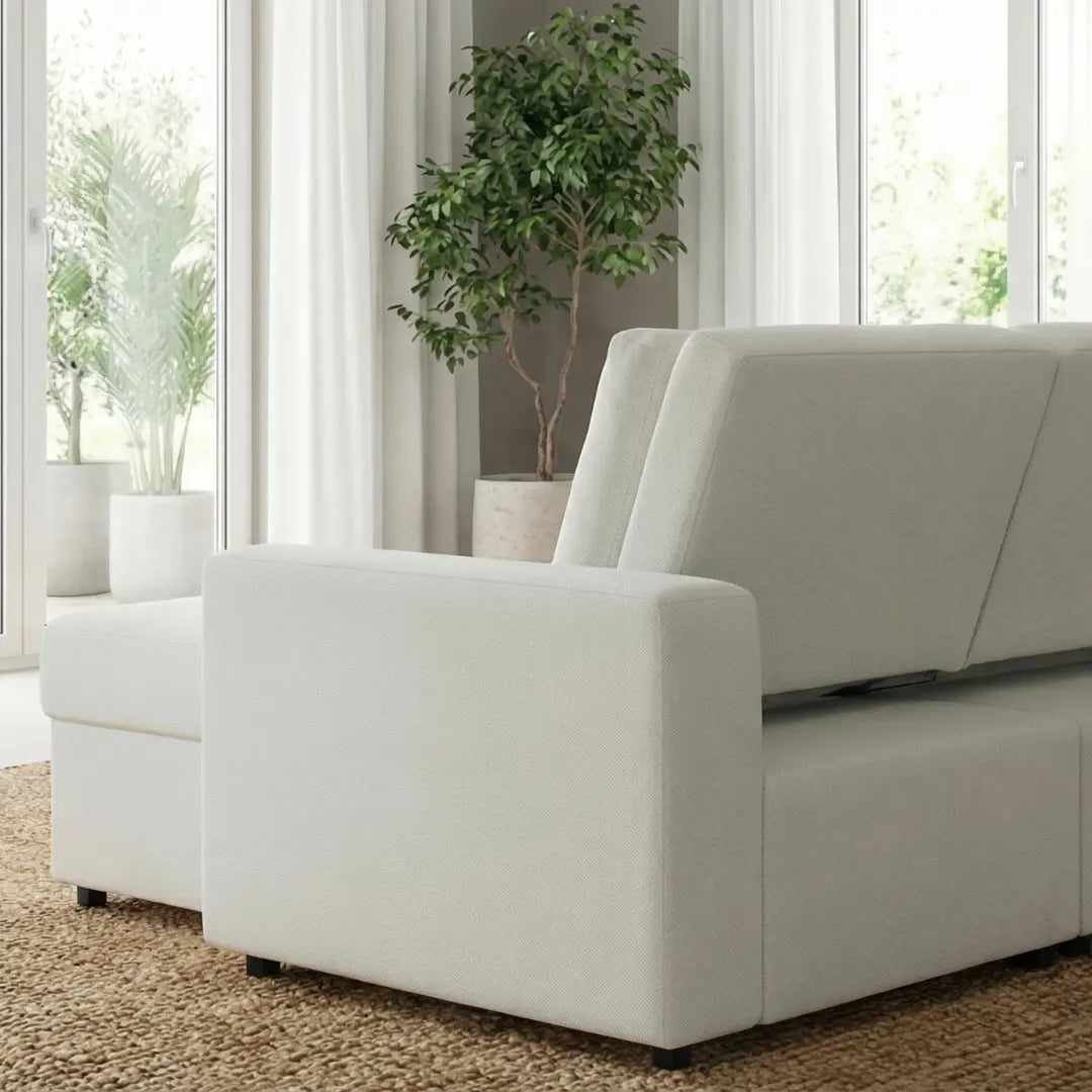 Zane Boucle White Sofa Bed with Hidden Storage