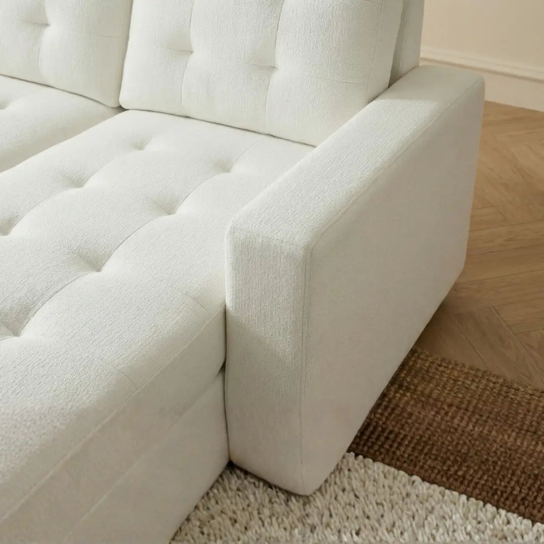 Zane Boucle White Sofa Bed with Hidden Storage