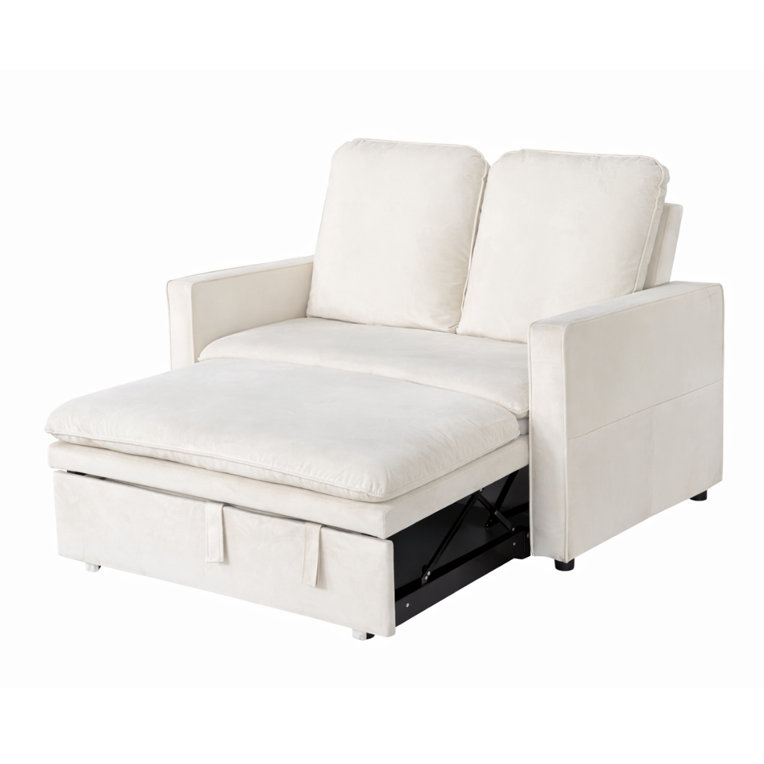 Zoya Ivory Double Size Pull Out Sofa Velvet Bed