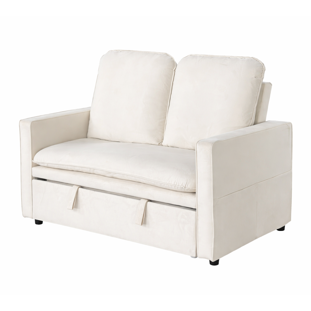 Zoya Ivory Double Size Pull Out Sofa Velvet Bed