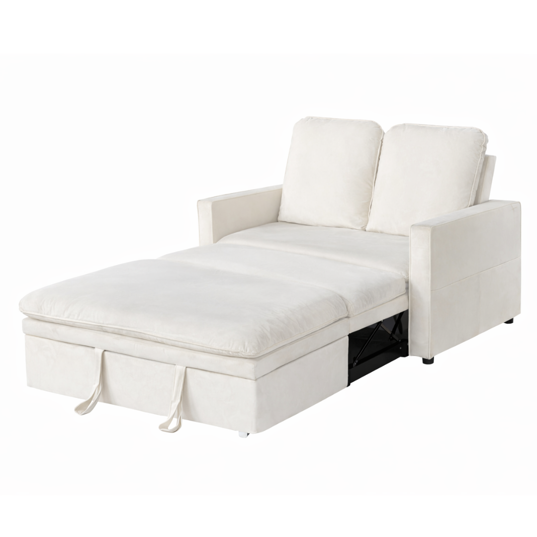 Zoya Ivory Double Size Pull Out Sofa Velvet Bed