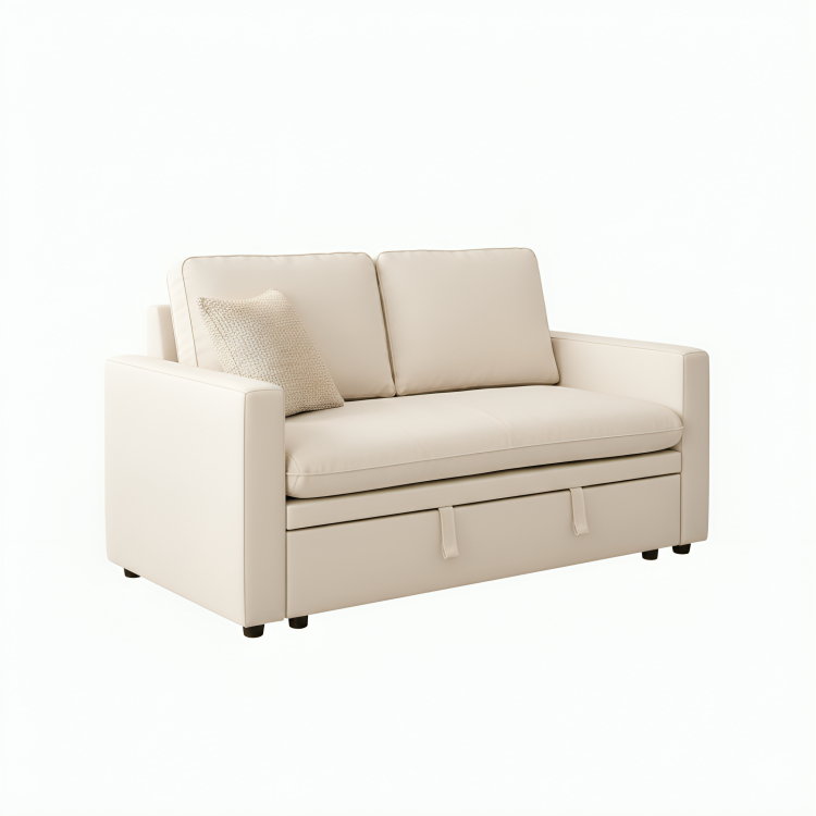 Zoya Ivory Double Size Pull Out Sofa Velvet Bed